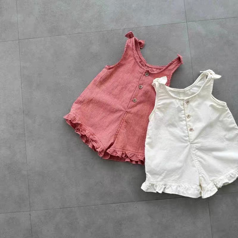 Baby Clothing Discount - رومبير صيفي للبنات مع مريلة وشورت،